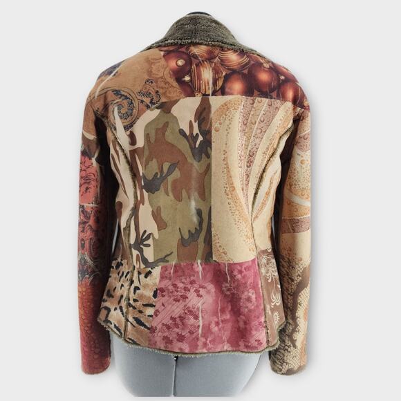 Weavz Suede Jacket Women's S Patchwork Button Down Faux Fur Lined Boho VTG Flaw - Picture 6 of 10